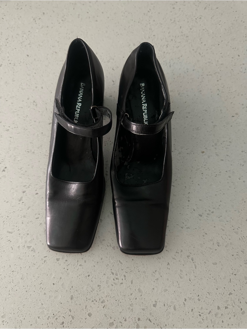 Vintage Banana Republic Black Leather Mary Jane Square Toe Heels 7